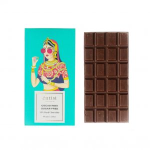 Entisi Sugarfree Cocoa Nibs Dark Chocolate Bar| 80 g